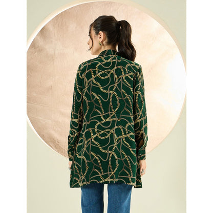 First Resort by Ramola Bachchan Forest Green Chain Print Shirt