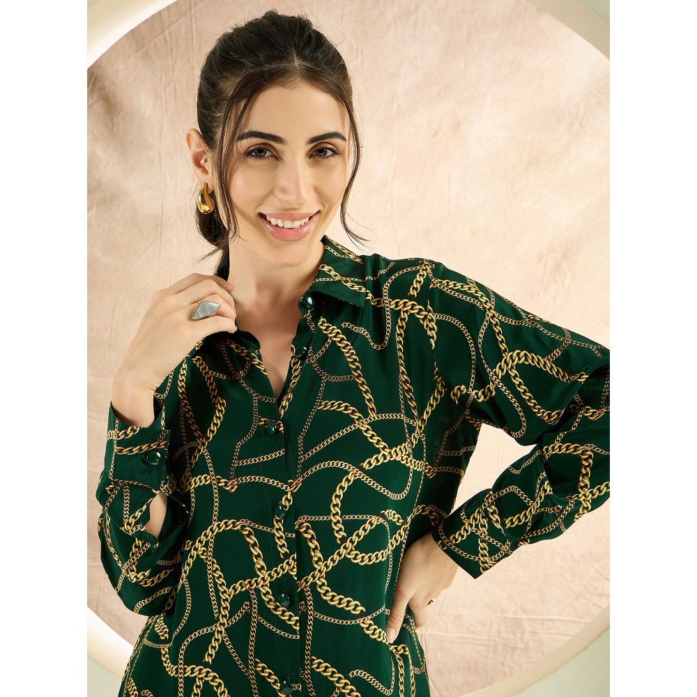 First Resort by Ramola Bachchan Forest Green Chain Print Shirt