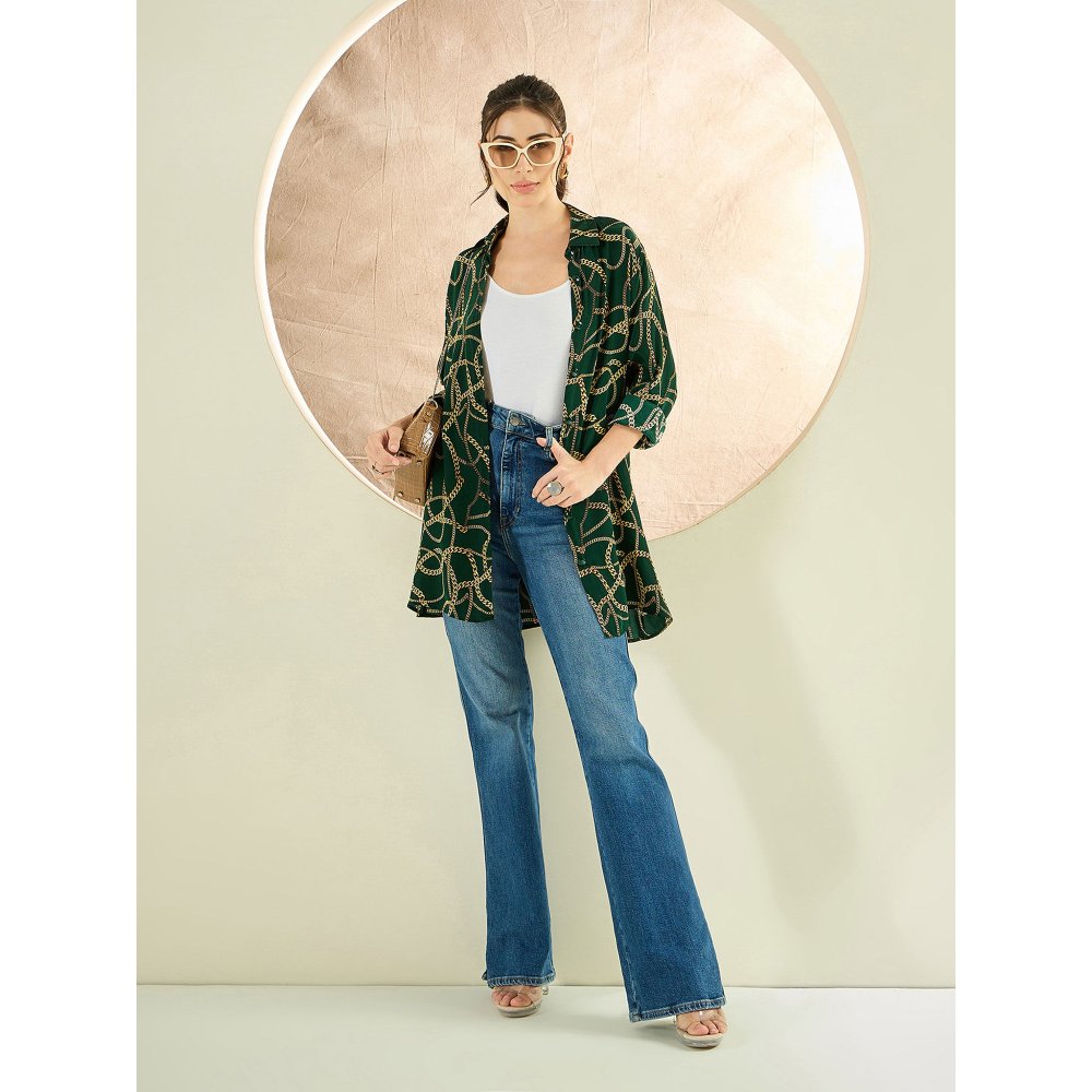 First Resort by Ramola Bachchan Forest Green Chain Print Shirt