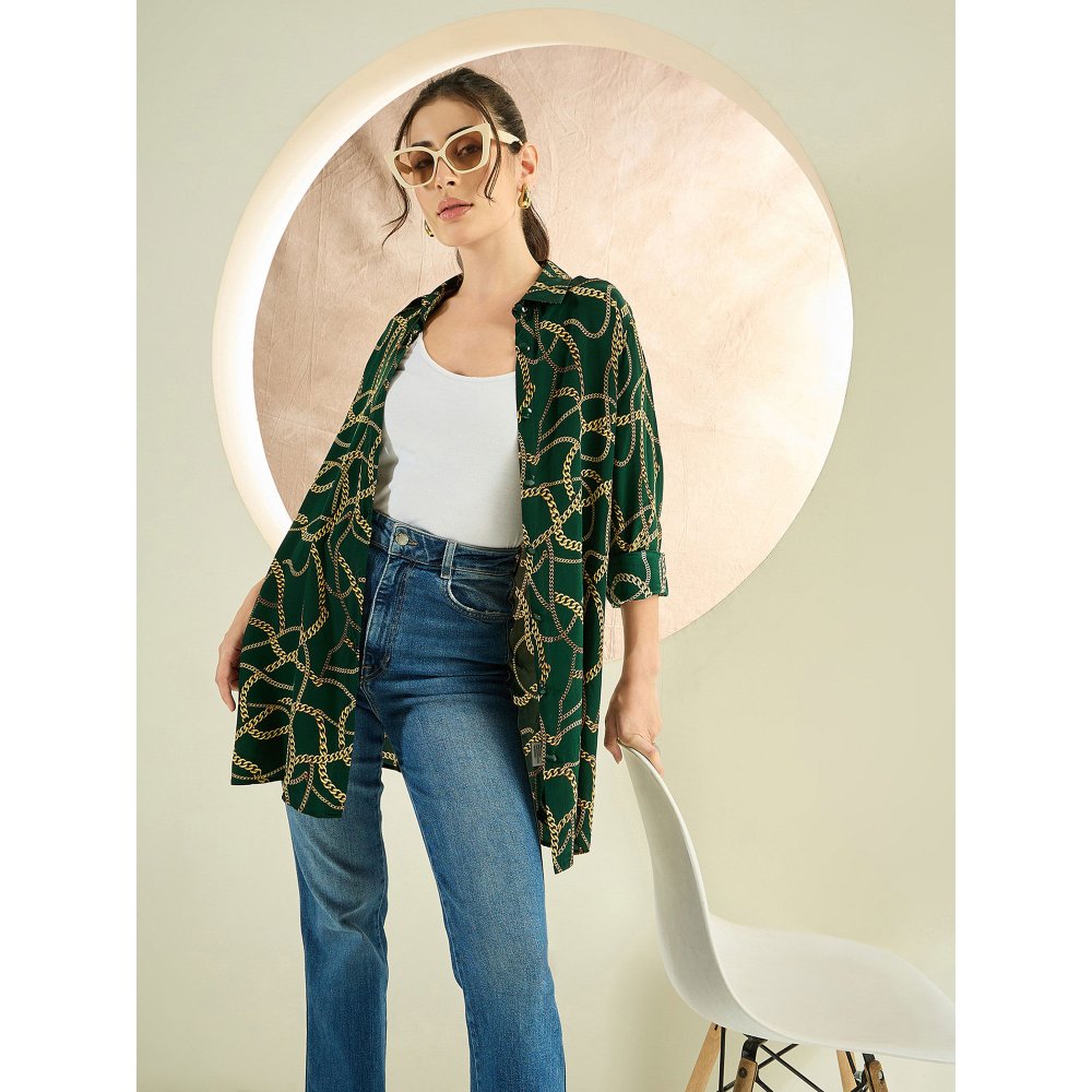 First Resort by Ramola Bachchan Forest Green Chain Print Shirt