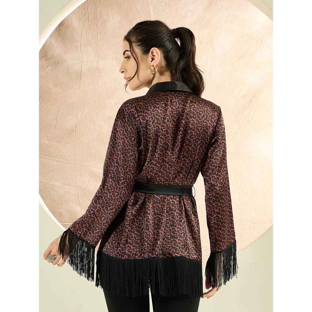 First Resort by Ramola Bachchan Brown Animal Print Shirt with Belt (Set of 2)