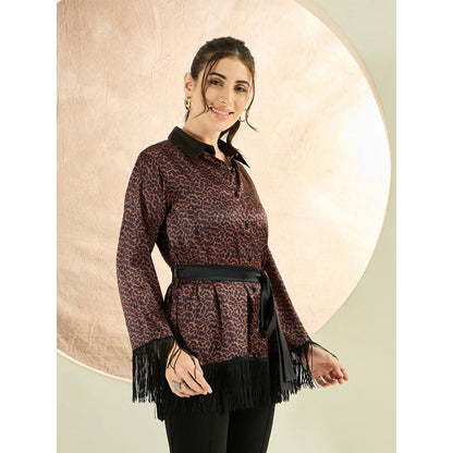 First Resort by Ramola Bachchan Brown Animal Print Shirt with Belt (Set of 2)