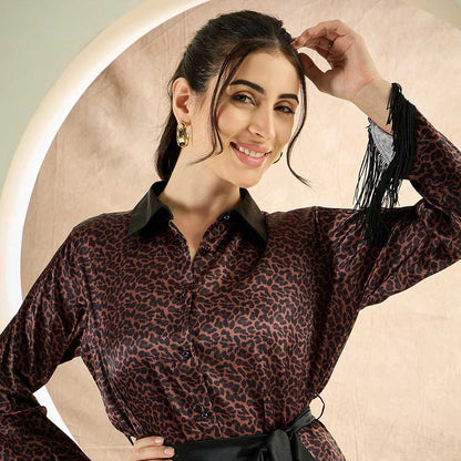 First Resort by Ramola Bachchan Brown Animal Print Shirt with Belt (Set of 2)