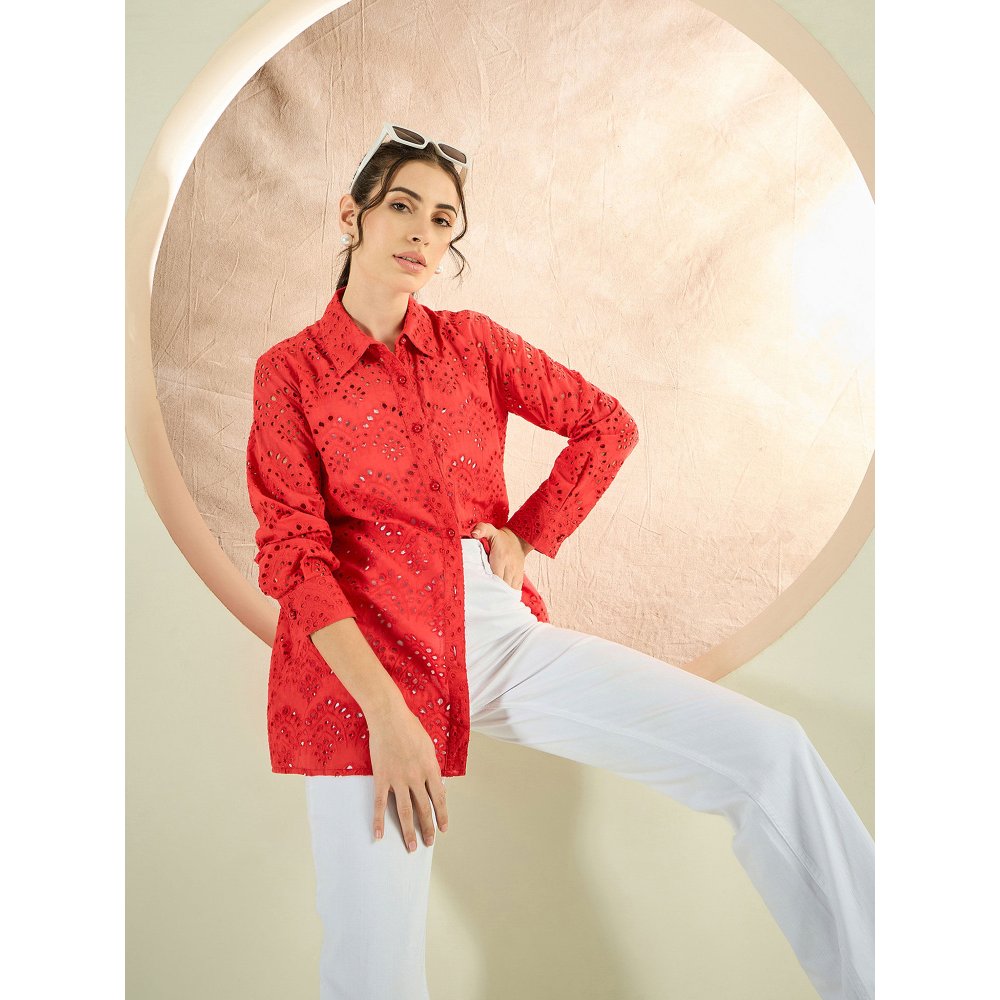 First Resort by Ramola Bachchan Red Eyelet Shirt