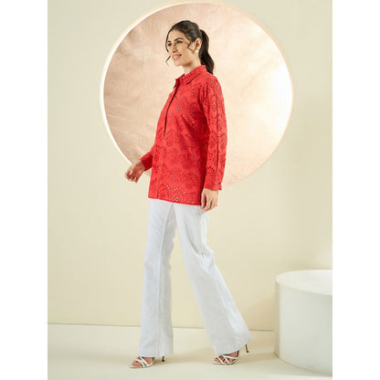 First Resort by Ramola Bachchan Red Eyelet Shirt