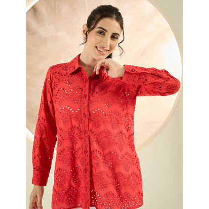 First Resort by Ramola Bachchan Red Eyelet Shirt