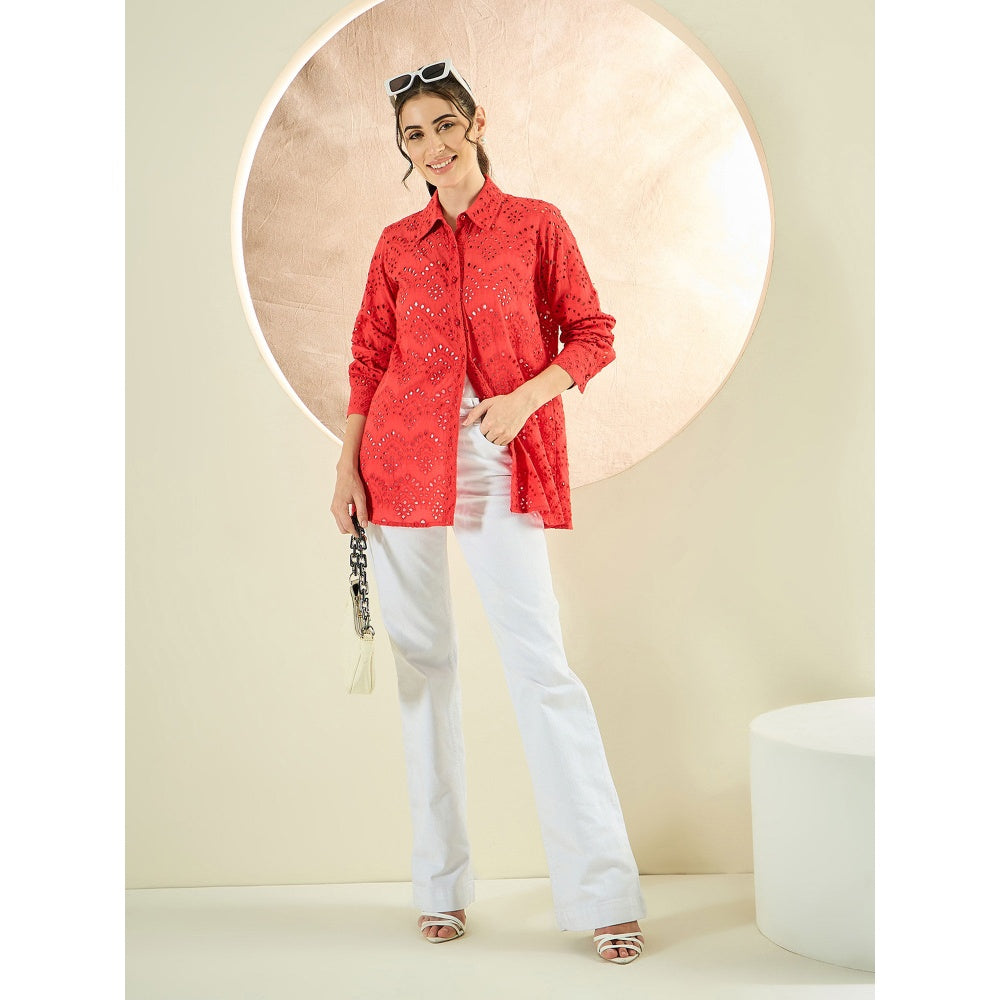 First Resort by Ramola Bachchan Red Eyelet Shirt