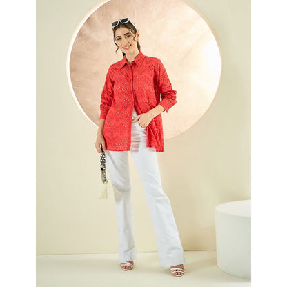 First Resort by Ramola Bachchan Red Eyelet Shirt