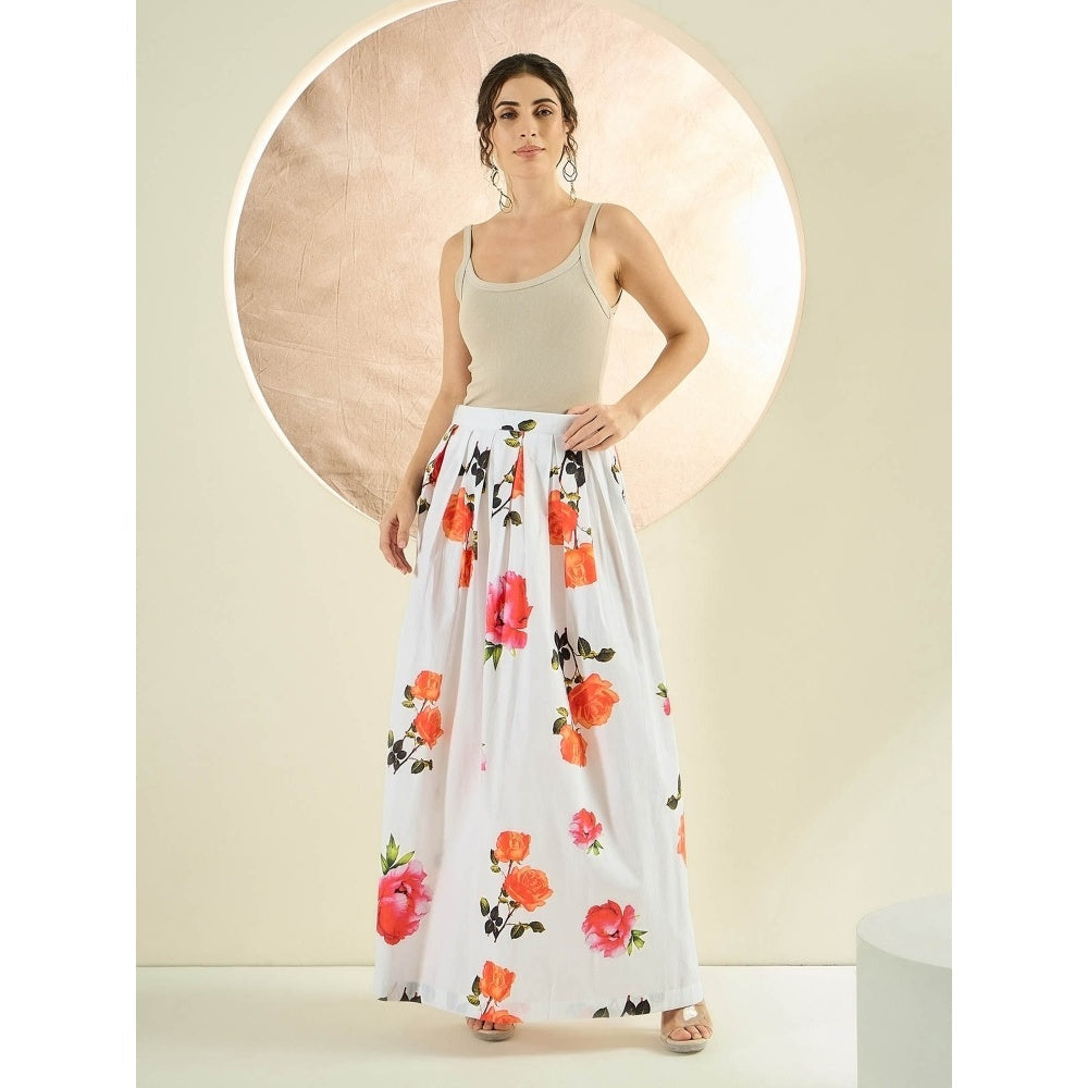 First Resort by Ramola Bachchan White And Orange Floral Long Skirt
