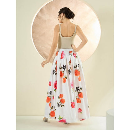 First Resort by Ramola Bachchan White And Orange Floral Long Skirt