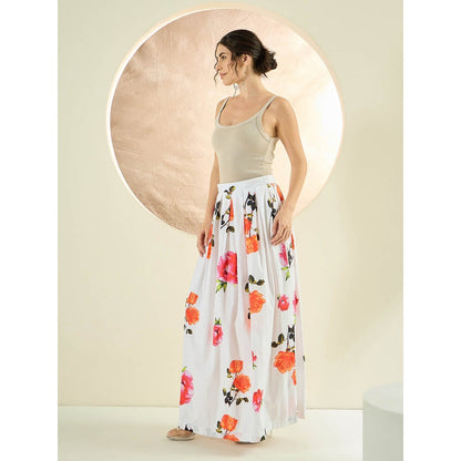 First Resort by Ramola Bachchan White And Orange Floral Long Skirt
