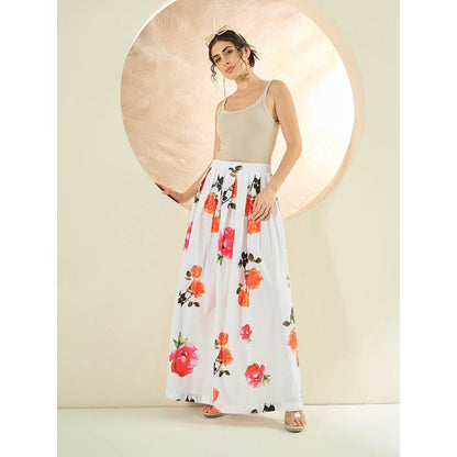 First Resort by Ramola Bachchan White And Orange Floral Long Skirt