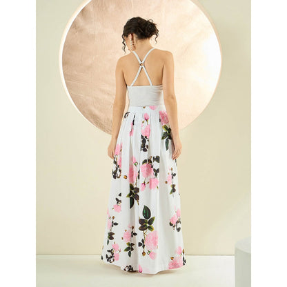 First Resort by Ramola Bachchan White And Pink Floral Long Skirt