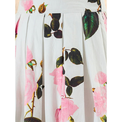 First Resort by Ramola Bachchan White And Pink Floral Long Skirt