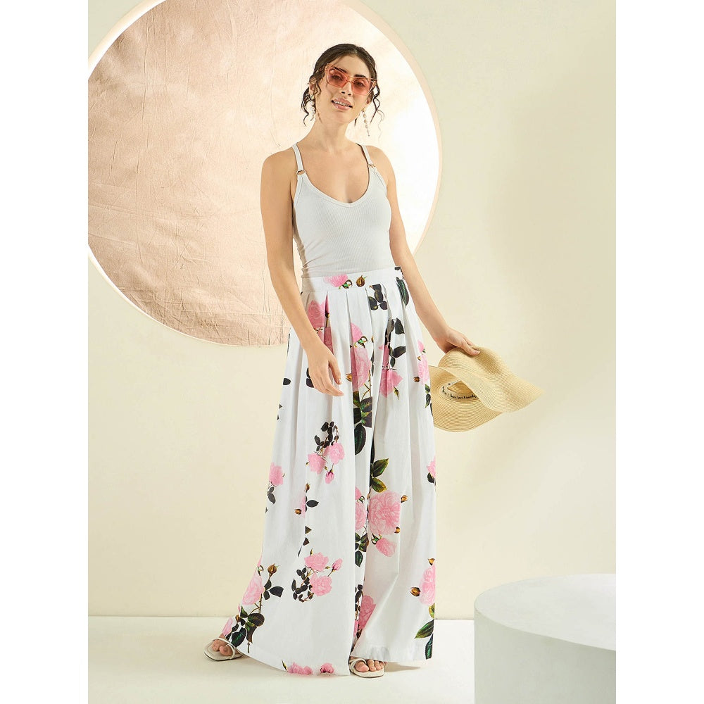 First Resort by Ramola Bachchan White And Pink Floral Long Skirt