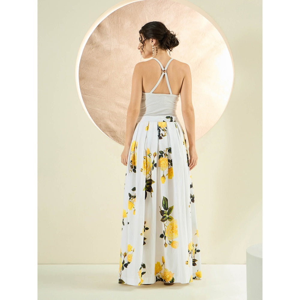 First Resort by Ramola Bachchan White And Yellow Floral Long Skirt