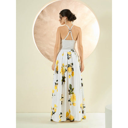 First Resort by Ramola Bachchan White And Yellow Floral Long Skirt