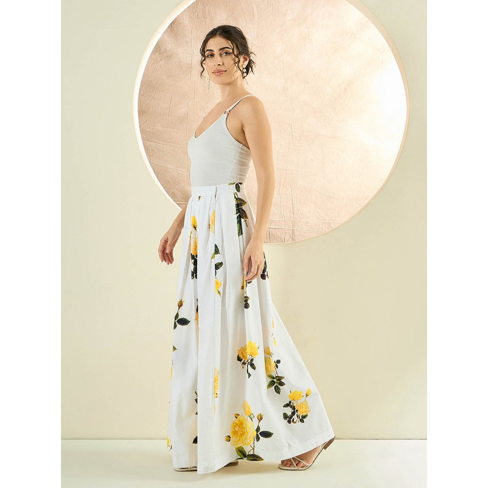 First Resort by Ramola Bachchan White And Yellow Floral Long Skirt