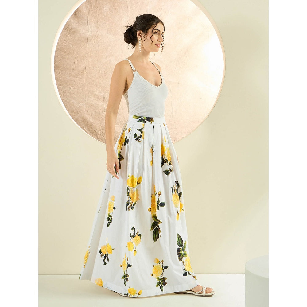 First Resort by Ramola Bachchan White And Yellow Floral Long Skirt