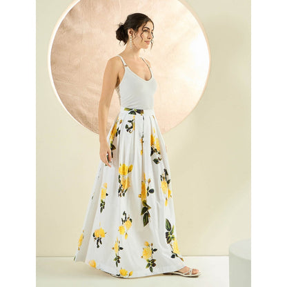 First Resort by Ramola Bachchan White And Yellow Floral Long Skirt