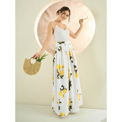 First Resort by Ramola Bachchan White And Yellow Floral Long Skirt