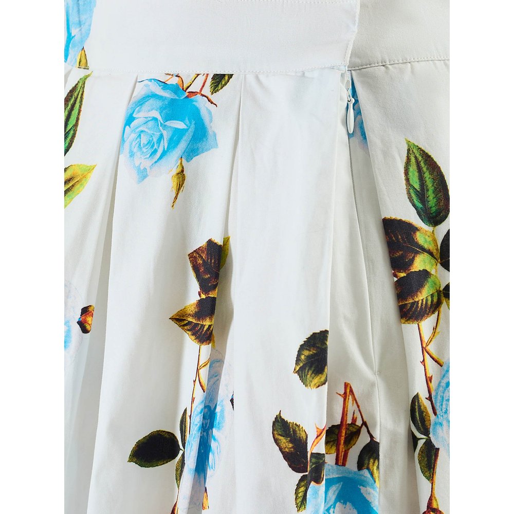 First Resort by Ramola Bachchan White And Light Blue Floral Long Skirt