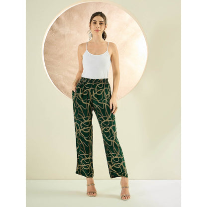 First Resort by Ramola Bachchan Forest Green Chain Print Pant