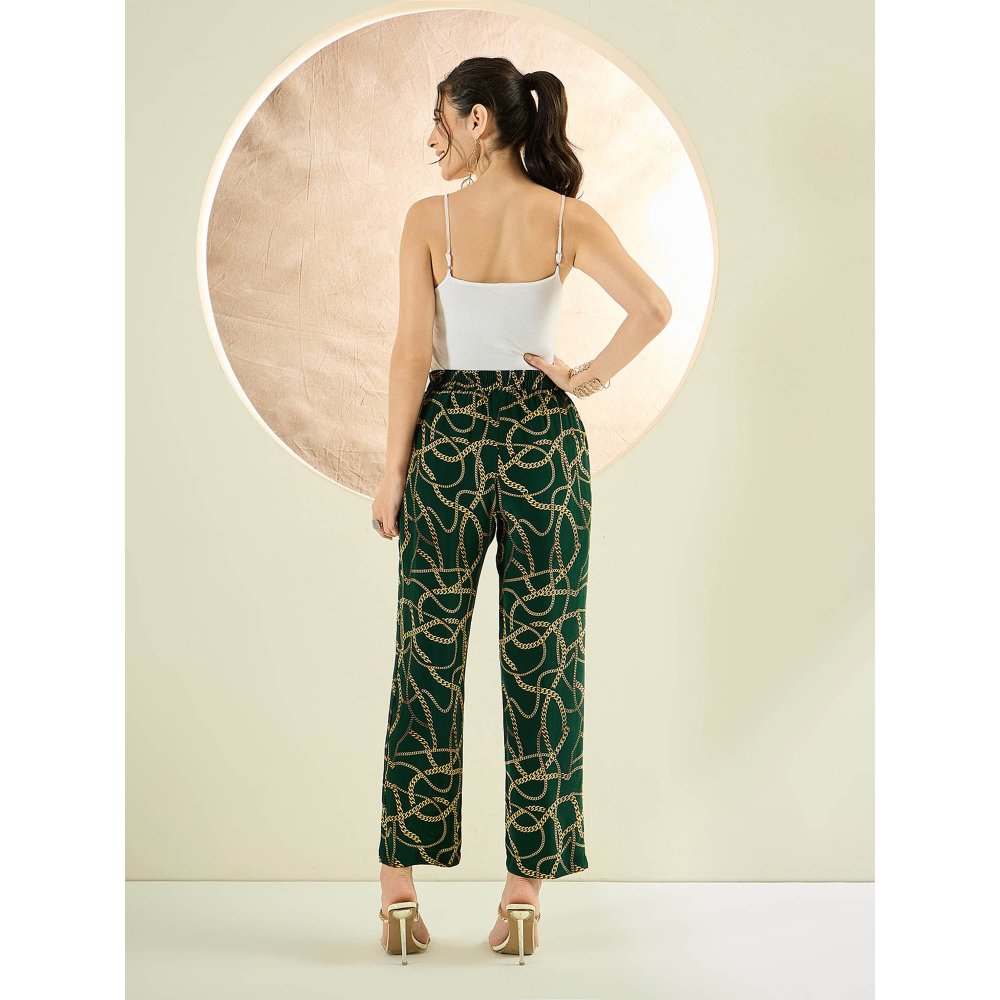 First Resort by Ramola Bachchan Forest Green Chain Print Pant