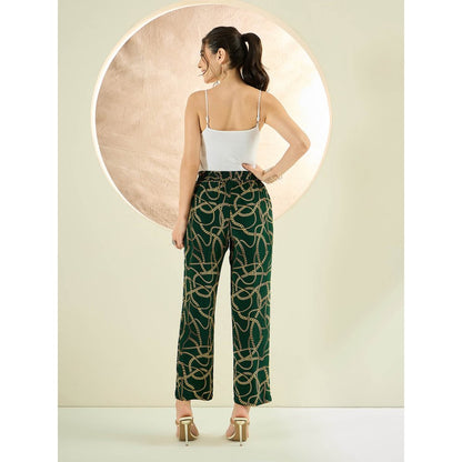 First Resort by Ramola Bachchan Forest Green Chain Print Pant