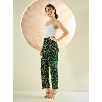 First Resort by Ramola Bachchan Forest Green Chain Print Pant