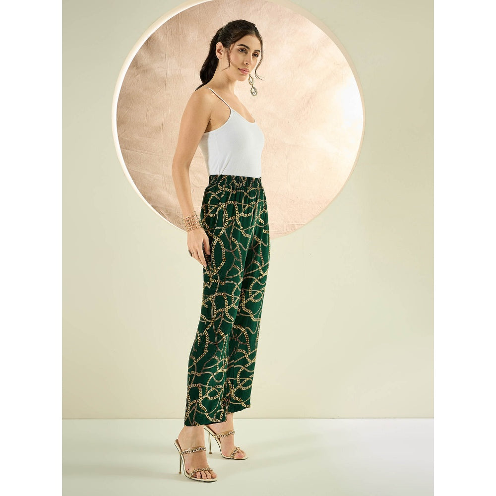 First Resort by Ramola Bachchan Forest Green Chain Print Pant
