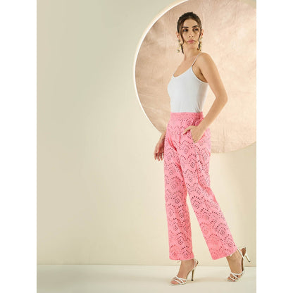 First Resort by Ramola Bachchan Pink Eyelet Pant