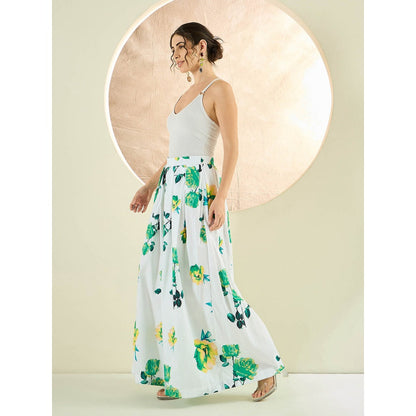 First Resort by Ramola Bachchan White And Green Floral Wide Leg Palazzo