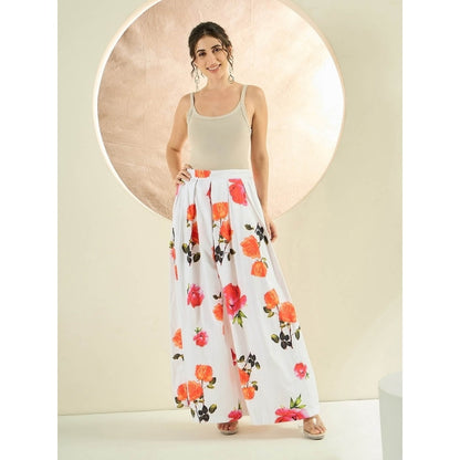 First Resort by Ramola Bachchan White And Orange Floral Wide Leg Palazzo