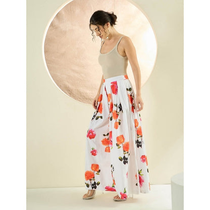 First Resort by Ramola Bachchan White And Orange Floral Wide Leg Palazzo