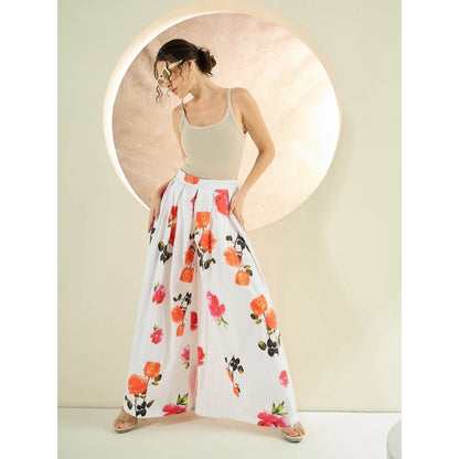 First Resort by Ramola Bachchan White And Orange Floral Wide Leg Palazzo