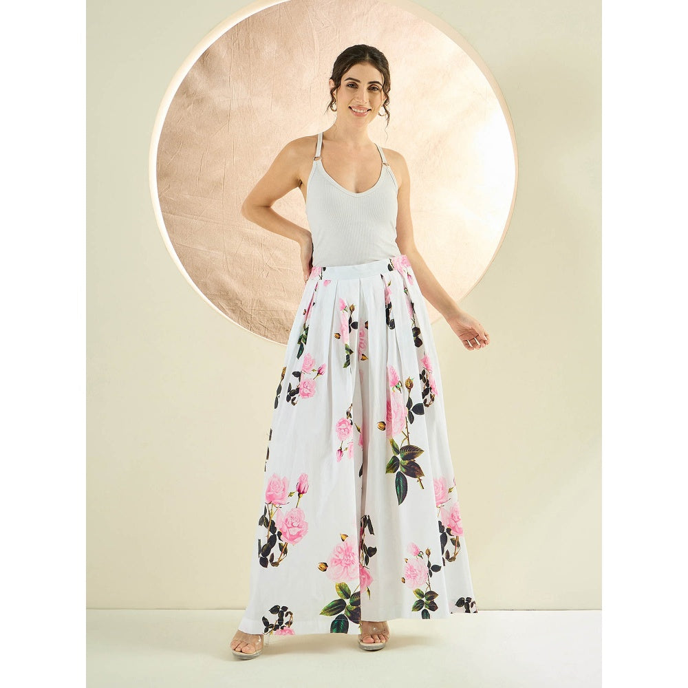 First Resort by Ramola Bachchan White And Pink Floral Wide Leg Palazzo