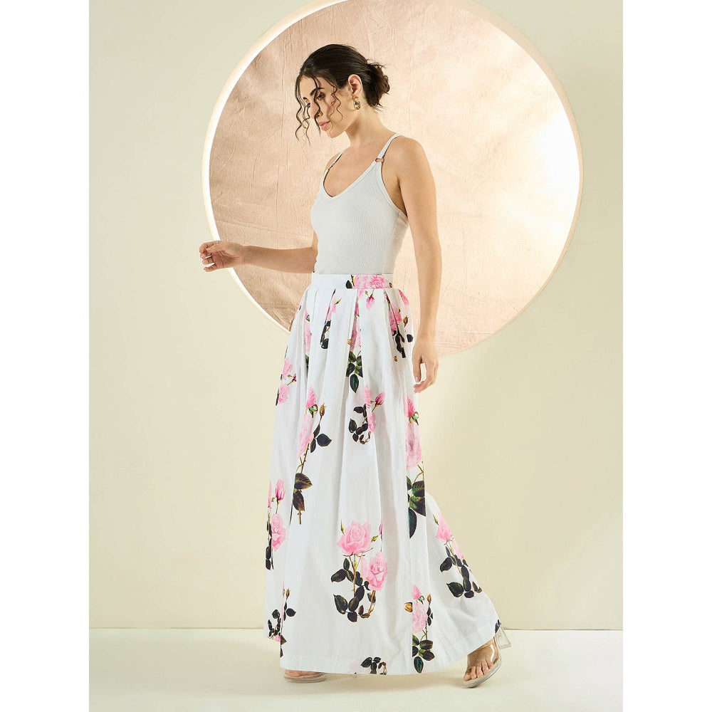 First Resort by Ramola Bachchan White And Pink Floral Wide Leg Palazzo