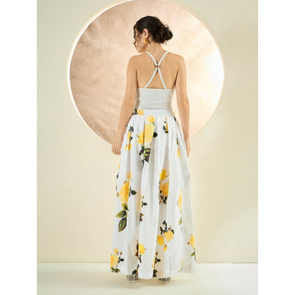 First Resort by Ramola Bachchan White And Yellow Floral Wide Leg Palazzo
