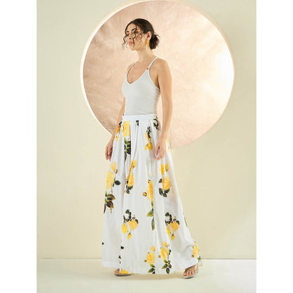 First Resort by Ramola Bachchan White And Yellow Floral Wide Leg Palazzo