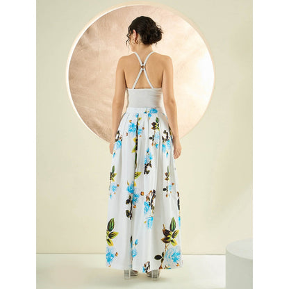 First Resort by Ramola Bachchan White And Light Blue Floral Wide Leg Palazzo
