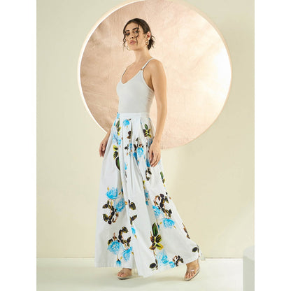 First Resort by Ramola Bachchan White And Light Blue Floral Wide Leg Palazzo