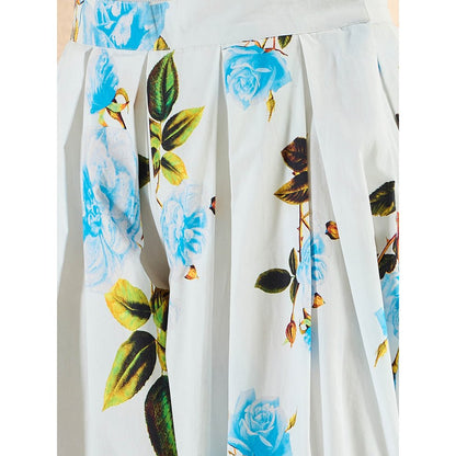 First Resort by Ramola Bachchan White And Light Blue Floral Wide Leg Palazzo