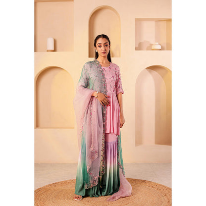 Firann By Shaheen Pink Peplum Top with Sharara and Dupatta (Set of 3)