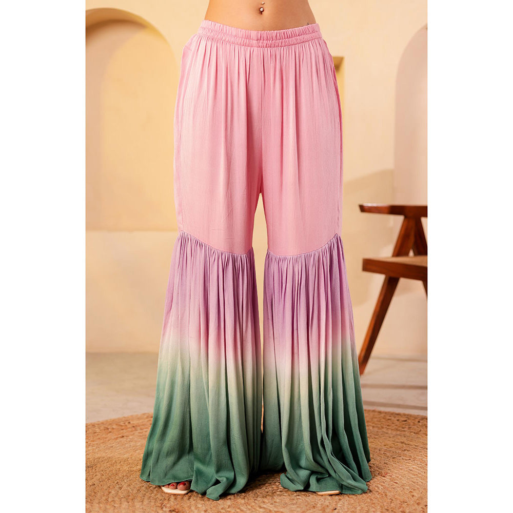 Firann By Shaheen Pink Peplum Top with Sharara and Dupatta (Set of 3)