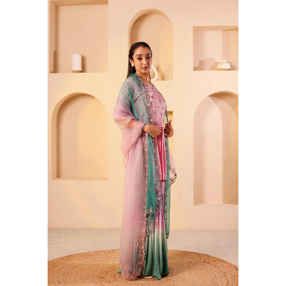 Firann By Shaheen Pink Peplum Top with Sharara and Dupatta (Set of 3)