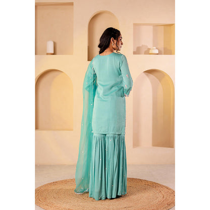 Firann By Shaheen Turquoise Short Kurta with Sharara and Dupatta (Set of 3)