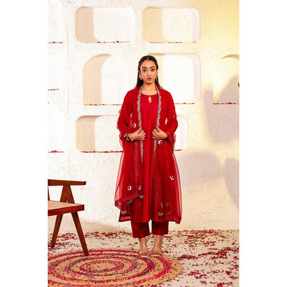 Firann By Shaheen Red Kurta and Pant and Dupatta (Set of 3)