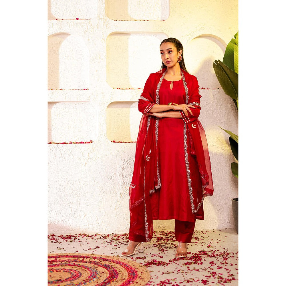 Firann By Shaheen Red Kurta and Pant and Dupatta (Set of 3)