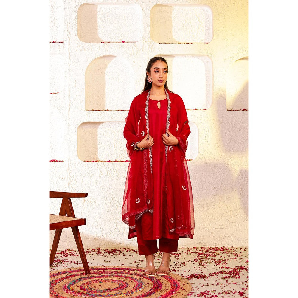 Firann By Shaheen Red Kurta and Pant and Dupatta (Set of 3)